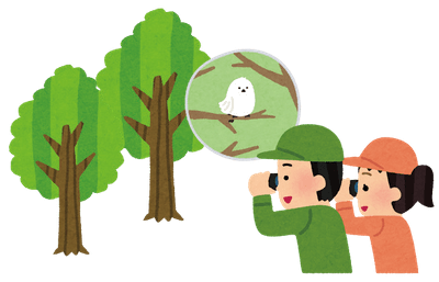 バードウォッチングしてる男女のイラスト