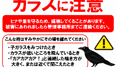 カラスに注意の掲示